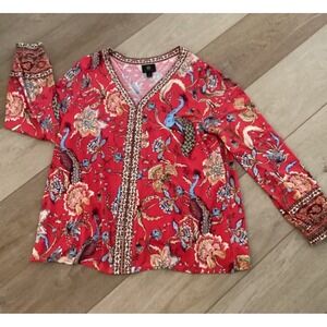 JM Collection Bling Peacock Blouse. Petite X Large. Very Vibrant Colors!